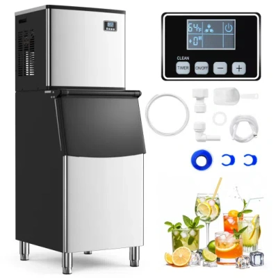 Costway Commercial Ice Maker Machine 418 Lbs/24h With 200 Lbs Storage Bin-silver In White