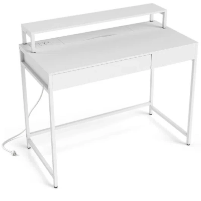 Costway Compact Office Desk With Removable Monitor Shelf And Dual-use Drawer-white
