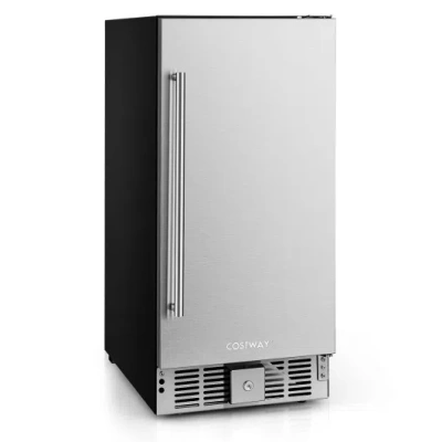 Costway Compact Refrigerator With Adjustable Thermostat And Stainless Steel Door-silver In Gray