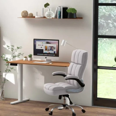 Costway Compact Standing Desk And Executive Chair Set With Memory Heights In White