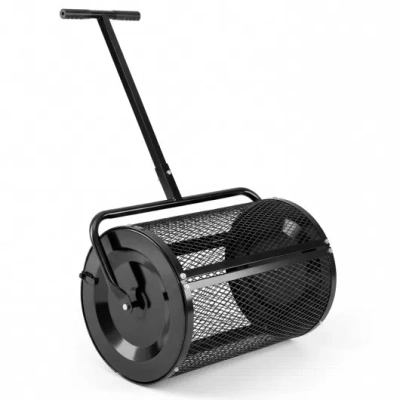 Costway Compost Spreader 24 Inch Peat Moss Spreader Roller With Height-adjustable T-shape Handle-black