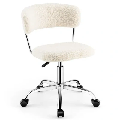 Costway Computer Desk Chair Adjustable Sherpa Office Chair Swivel Vanity Chair-white In Neutral