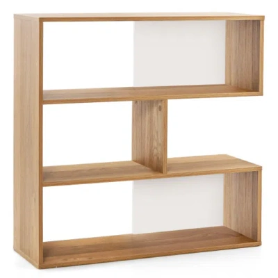 Costway Concave Bookshelf 3-shelf Open Bookcase With Anti-toppling Device For Living Room Study Office In Brown