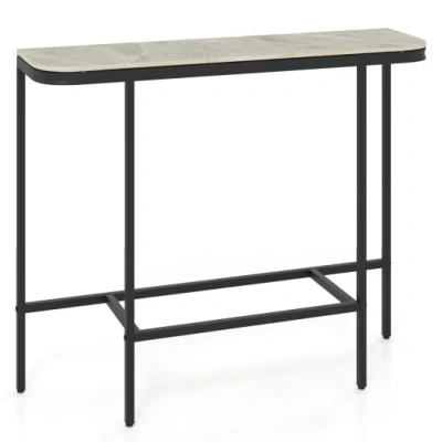 Costway Console Table 44-inch Entryway Table With Faux Marble Tabletop And Heavy-duty Metal Frame-gray In Black
