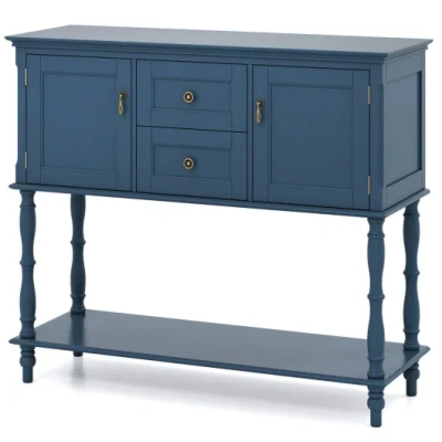 Costway Console Table With 2 Drawers And 2 Door Cabinets And Bottom Storage Shelf-blue