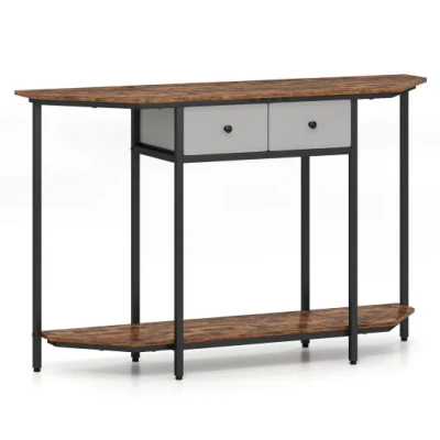 Costway Console Table With 2 Drawers And Open Storage Shelf-rustic Brown In Multi
