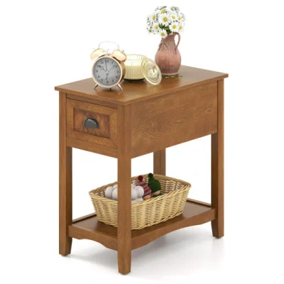 Costway Contemporary Chair Side End Table Compact Table With Drawer Nightstand-yellow In Brown