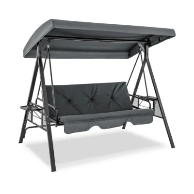 Costway Convertible 3-seat Patio Porch Swing Chair To Flat Bed With Adjustable Canopy-gray