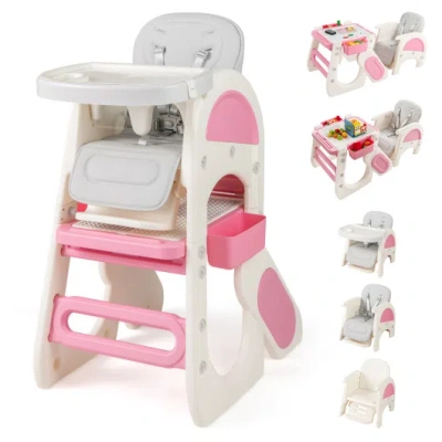 Costway Convertible Baby High Chair With Double-layer Tray And Adjustable Backrest-pink In Multi