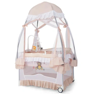 Costway Convertible Bassinet With Removable Changing Table And Detachable Mesh Net-pink