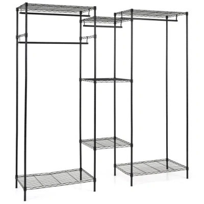 Costway Convertible Clothes Organizer With L-shape And Horizontal Installation-black