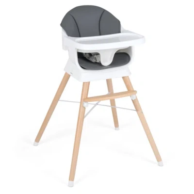 Costway Convertible High Chair For Babies And Toddlers Solid Wood Baby Feeding Chair With 3-position Adjusta In Multi