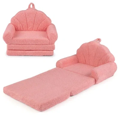 Costway Convertible Kids Sofa 2-in-1 Fold Out Toddler Couch Chair-pink