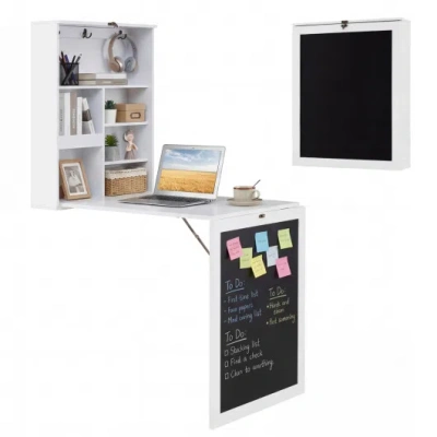 Costway Convertible Wall Mounted Table With A Chalkboard-white In Multi