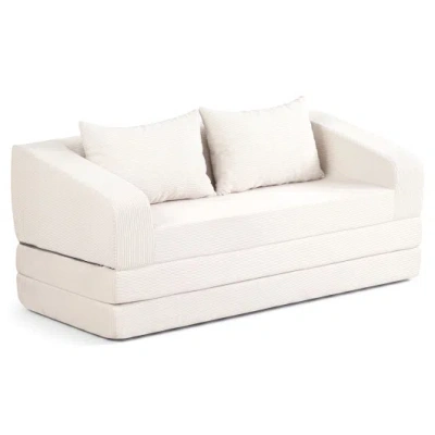 Costway Corduroy Loveseat Sleeper Sofa With 2 Back Cushions For Living Room Bedroom Apartment-beige In Neutral