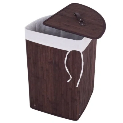 Costway Corner Bamboo Hamper Laundry Basket-brown