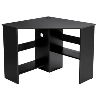 Costway Corner Computer Desk Triangle Writing Workstation With Storage Shelf-black
