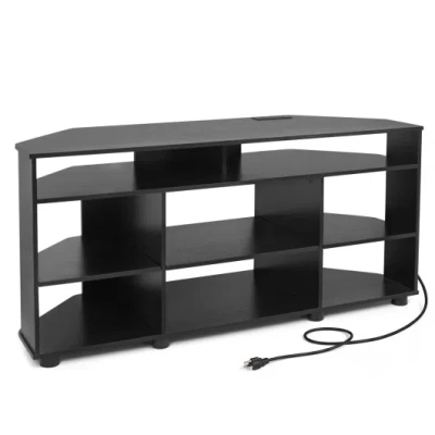 Costway Corner Entertainment Center Tv Stand For Tvs Up To 55 Inch-black