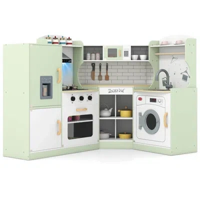 Costway Corner Play Kitchen Toddler Kitchen Playset With Range Hood, Ice Maker, Microwave Black