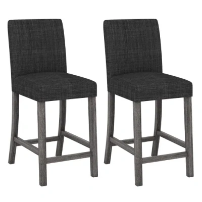 Costway Counter Height Bar Stools Set Of 2 With Back And Footrest-gray In Black