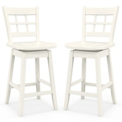 Costway Counter Height Barstools Set Of 2 With 6-grid Hollow Back And Seat-white