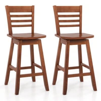 Costway Counter Height Barstools Set Of 2 With Footrest For Kitchen Island Bar-walnut In Animal Print