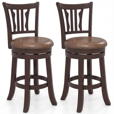 Costway Counter Height Swivel Bar Stools Set Of 2 With Back And Solid Rubber Frame-24 In Brown
