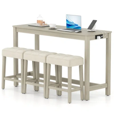 Costway Counter Height Table With 3 Stools And 4-piece Breakfast Nook Bar Set-gray