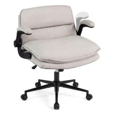 Costway Criss Cross Chair On Wheels With Flip-up Arms Adjustable Height-beige In Gray