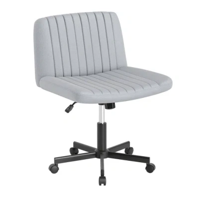 Costway Criss Cross Chair With Wheels Cross-legged Swivel Desk Chair With Soft-padded Wide Seat-gray In White