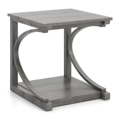Costway C-shaped 24 Inch 2 Tier Square End Table Sofa Side Table-grey In Gray