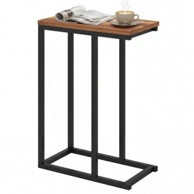 Costway C-shaped End Table Small Side Table With Sturdy Metal Frame-walnut In Black