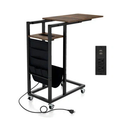 Costway C-shaped End Table With Charging Station And Retractable Tabletop-coffee In Multi