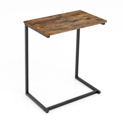 Costway C-shaped Industrial End Table With Metal Frame In Brown