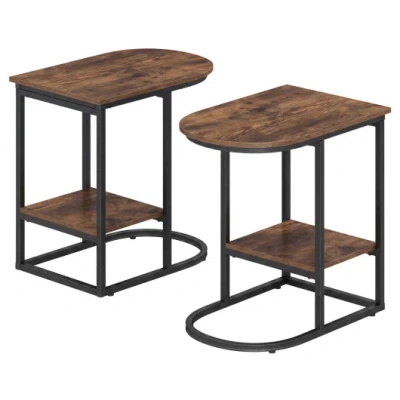 Costway C-shaped Modern Sofa Side Table With Storage Shelf Faux And Marble Tabletop -rustic Brown