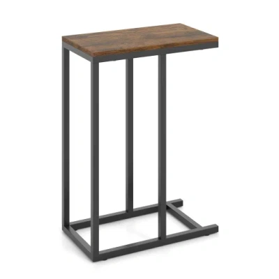 Costway C-shaped Side Table With Heavy-duty Metal Frame-rustic Brown In Multi