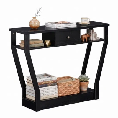 Costway Curved Frame Modern Console Table With Storage Drawer For Entryway In Black