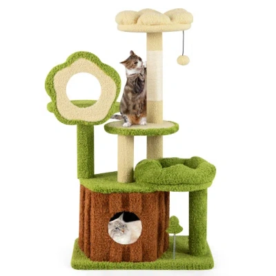 Costway Cute Cat Tree For Adult Cats Multi-level Kitty Tower With Trunk Condo-green