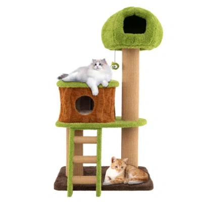 Costway Cute Cat Tree For Indoor Cats With Mushroom-shaped Nest Condo And Climbing Ladder-green In Multi