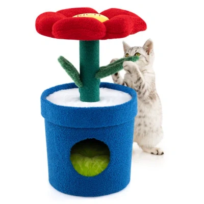 Costway Cute Cat Tree With Flower Padded Perch For Indoor Cats-red In Blue