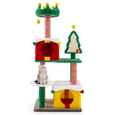 Costway Cute Christmas Cat Tree Cat Tower For Indoor Cats With Scratching Posts And Carpet-multicolor