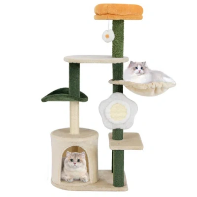 Costway Cute Flower Cat Tree Modern Kitty Tower With Plush Top Perch-multicolor