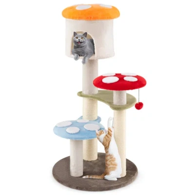 Costway Cute Mushroom Cat Tree With Sisal Scratching Posts Top Condo And Padded Platforms-multicolor