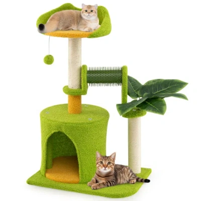 Costway Cute Palm Cat Tree For Indoor Cats With Artificial Leaves-green In Multi