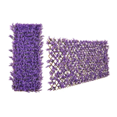 Costway Decorative Faux Purple Eucalyptus Fencing Panel With Real Willow Frame For Balcony Patio