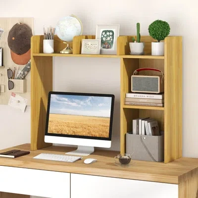 Costway Desk Bookshelf Desktop Storage Shelf For Monitors Up To 27" With Anti-tip Kits Beige