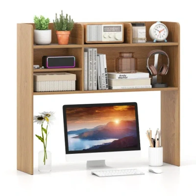 Costway Desktop Bookshelf Countertop Storage Hutch With 6 Shelves-natural In Multi