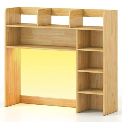 Costway Desktop Bookshelf With Led Lights 35.5 Inch Desk Hutch Storage Organizer-beige In Brown