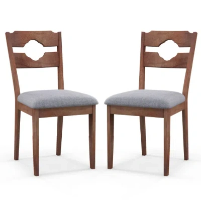 Costway Dining Chair Set Of 2 Fabric Upholstered Kitchen Chairs With Padded Seat And High Back-gray In Multi