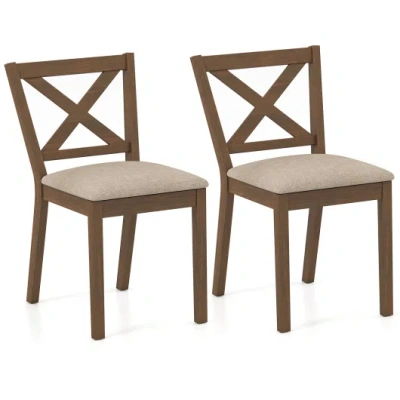 Costway Dining Chair Set Of 2 Modern Kitchen Chair With Upholstered Seat-brown